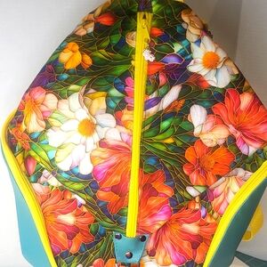 Handmade Aqua And Floral Stainglass Backpack with Yellow Accents
